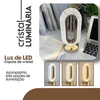 Imagem de Luminaria Mesa Abajur Cristal Touch Led 3 Cores Recarregável