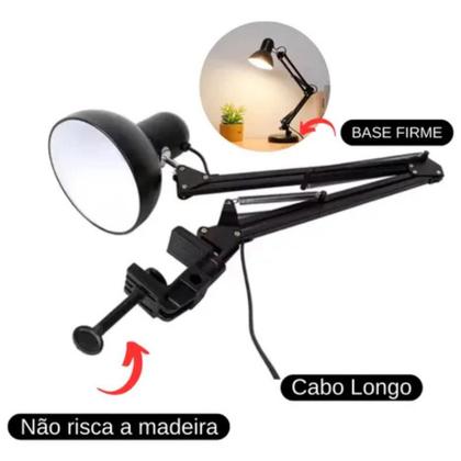 Imagem de Luminária Mesa Abajur Quarto Articulável Com Garra E Base Acessórios
