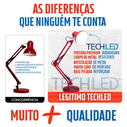 Imagem de Luminaria Mesa Articulada Pixar Vermelha Techled Garra Base Luminaria Quarto Sala