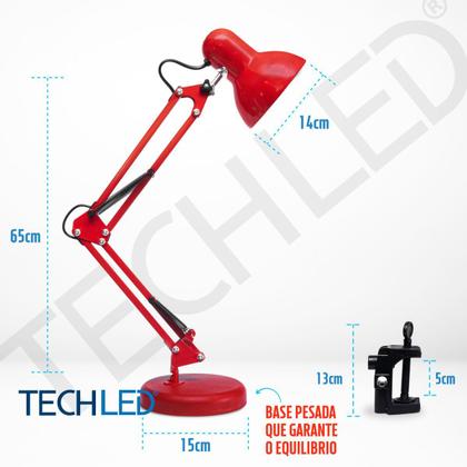 Imagem de Luminaria Mesa Articulada Pixar Vermelha Techled Garra Base Luminaria Quarto Sala