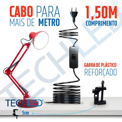 Imagem de Luminaria Mesa Articulada Pixar Vermelha Techled Garra Base Luminaria Quarto Sala