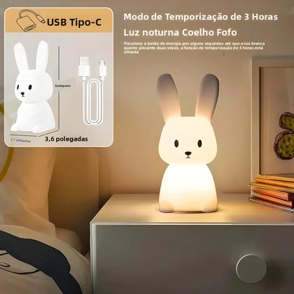 Imagem de Luminária Noturna LED De Coelho De Silicone Fofa Com Sensor De Toque Para Decoração De Quarto