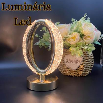 Imagem de Luminária Oval Cristal Premium LED de Mesa com 3 modos USB