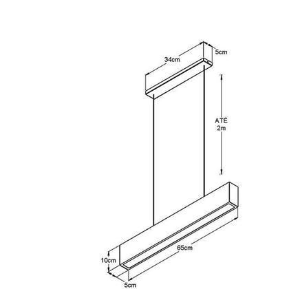 Imagem de Luminária Pendente 1 Lâmp. Retangular 65cm Alumínio Preto Arky