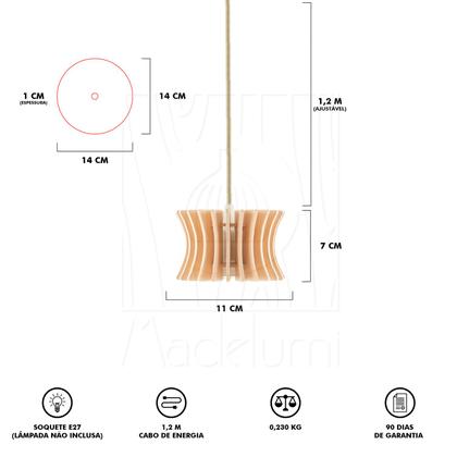 Imagem de Luminária Pendente Arcum P Madeira E27 Decoração Moderno