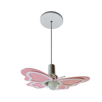 Imagem de Luminária Pendente Borboleta Infantil Para Quarto Menina Rosa Claro E27 Bivolt Bebê Céu Delicado