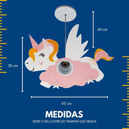 Imagem de Luminária Pendente Cabeça Unicórnio Rosa Teto Quarto Menina (o) Infantil