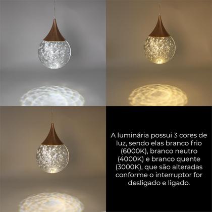 Imagem de Luminária Pendente Cúpula Bolhas Cristal Dourado Led Pd20