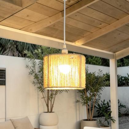 Imagem de Luminária Pendente de Teto Fibra Natural Sisal Rattan Palha Rústico Lavabo Hall 20cm com FIO