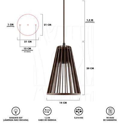 Imagem de Luminária Pendente Duplo Madeira Koni 20cm CR Marrom E27