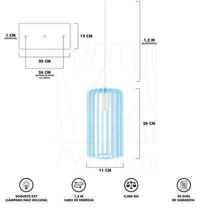 Imagem de Luminária Pendente Duplo Madeira Paladio CQ Azul Claro Sala