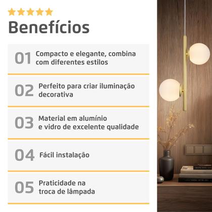 Imagem de Luminária Pendente Galha Dourado 4 Globos Vidro Leitoso 12Cm
