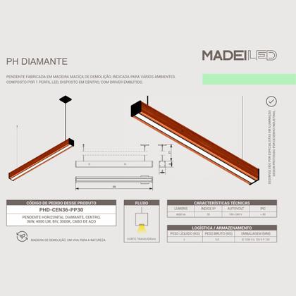 Imagem de Luminária Pendente Horizontal em Madeira Maciça Modelo Diamante