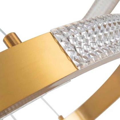 Imagem de Luminaria Pendente Lustre 2 Aneis Cristal Arco Dourado Led 52W Sala de Jantar Restaurante Ambiente Casa Sala de Estar Residencial Comercial Moderno Lu