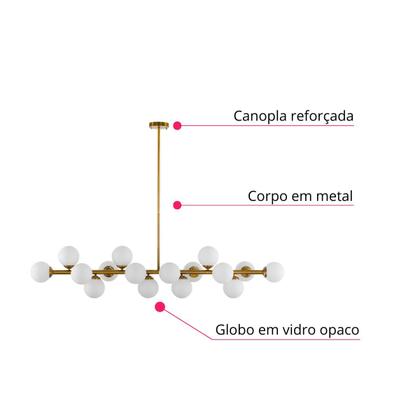 Imagem de Luminária Pendente Lustre Jabuticaba Moon Dourado Com Bolas Globos Esferas Opaco Leitoso Moderno Luxo INL111