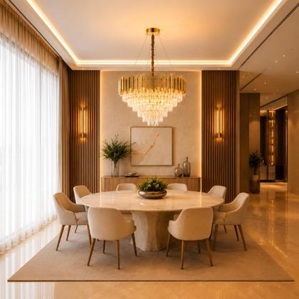 Imagem de Luminária Pendente Lustre Luxuoso Dourado e Cristais Vana Sindora INL104