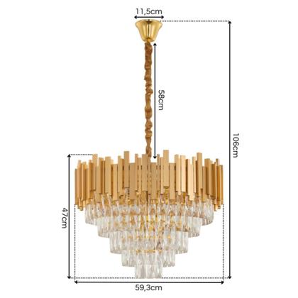 Imagem de Luminária Pendente Lustre Luxuoso Dourado e Cristais Vana Sindora INL104