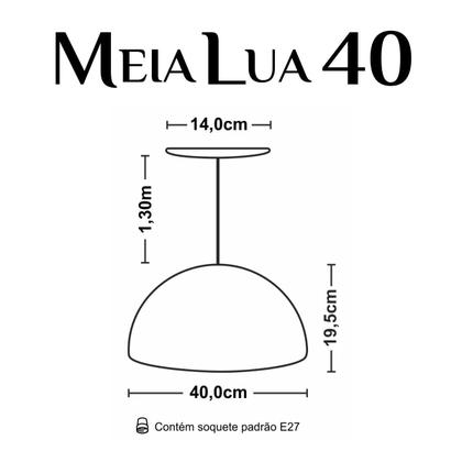 Imagem de Luminária Pendente Meia Lua 40cm Com Interior Laranja Fiação 110/220v