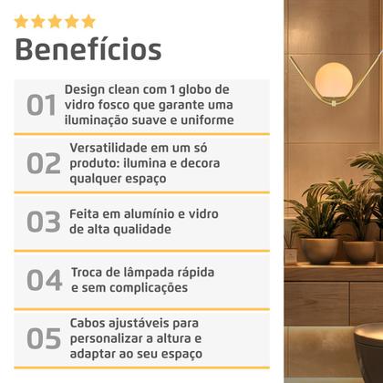 Imagem de Luminária Pendente Moderno Balance Dourado Globo Fosco 15cm
