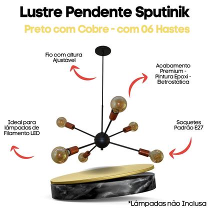 Imagem de Luminária Pendente Sputnik 06 Hastes Moderno Elegante Bivolt 110v / 220v  Mesa de Jantar, Sala, Quarto
