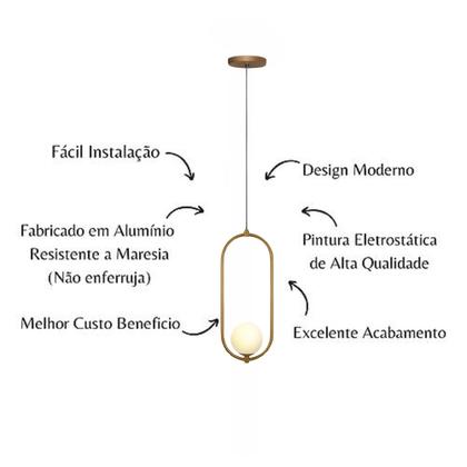Imagem de Luminaria Pendente Teto Oval Arco Jabuticaba Dourado Fosco