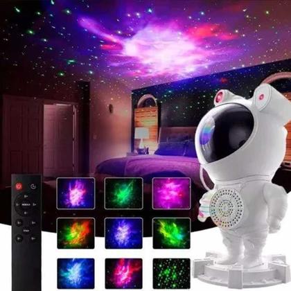 Imagem de Luminária Projetor de Luz Astronauta Galáxia Bluetooth com Musica Caixa de Som Céu Estrelado RGB
