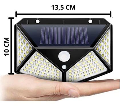 Imagem de Luminária Recarregável Energia Solar Parede 100 Leds Sensor Presença 3 Funções Lâmpada 