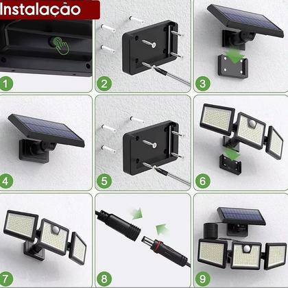 Imagem de Luminária Refletor Lâmpadas Solar Led Externa Sensor 138 leds Trio Jardim 270