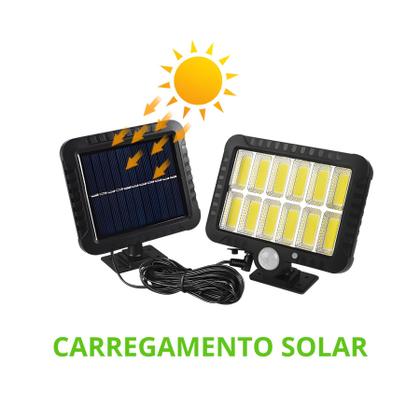 Imagem de Luminária Refletor Solar Parede 160 Cob Sensor Presença branco-frio 3,7v