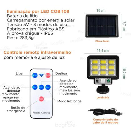 Imagem de Luminária Refletor Solar Sensor Lançamento Com Controle 