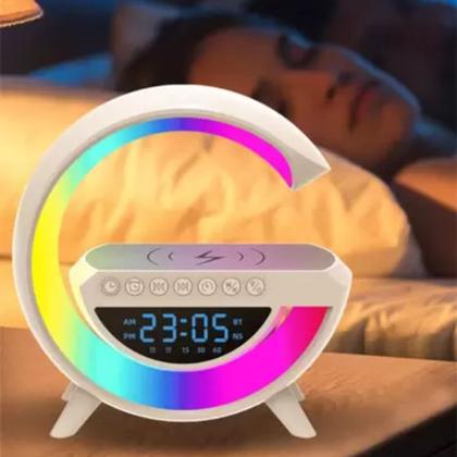 Imagem de Luminária Relógio Carregador Indução Abajur Mesa Black Friday