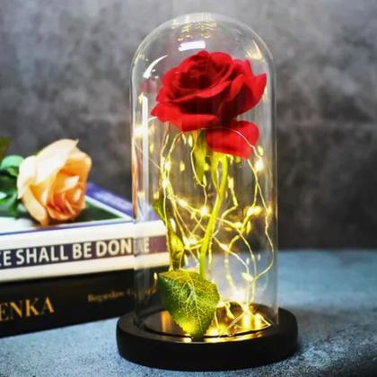 Imagem de Luminária Rosa Encantada A Bela E A Fera 24x12cm Disney Cor Da Estrutura Preto Cristalizada