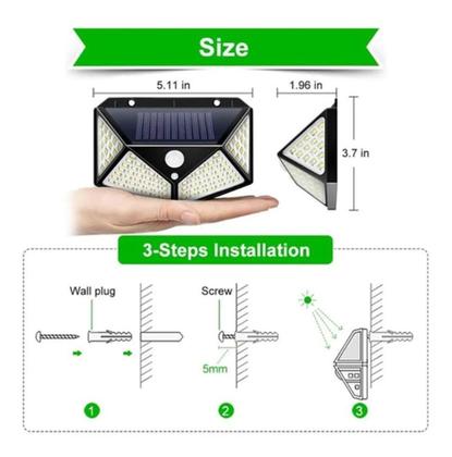 Imagem de Luminaria Solar 100 leds branco quente Sensor de Movimento Presença Kit 10 Uni 3 Funçoes Lampada Iluminaçao