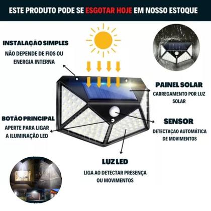 Imagem de Luminária Solar 100 Leds Para Muro Com Detector