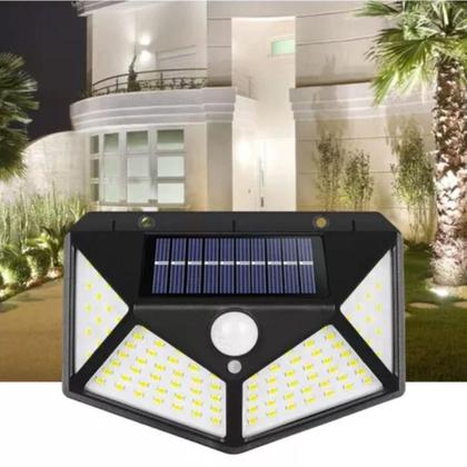 Imagem de Luminária Solar 100 Leds Para Parede Externa Branco