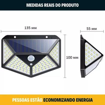 Imagem de Luminária Solar 100 Leds Preto Com Sensor Automático