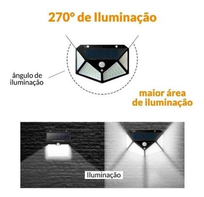 Imagem de Luminária Solar 100 Leds - Sensor Presença - Prova D'Água
