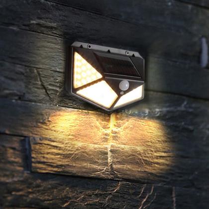 Imagem de Luminaria Solar Arandelas Parede Sensor Movimento 100 Leds 3 Funçoes Kit 4 Und Casa Iluminaçao Externa Luz Segurança Detecta presença