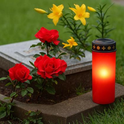 Imagem de Luminaria solar balizadora jardim tipo vela iluminacao externa fachada grama base recarregavel