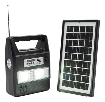 Imagem de Luminaria Solar De Led Com Rádio Fm Recarregavel 3 Lâmpadas  Cor:Preto
