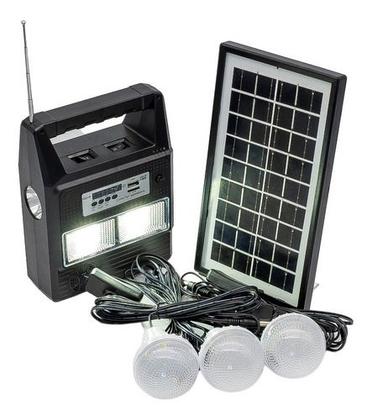 Imagem de Luminaria Solar De Led Com Rádio Fm Recarregavel 3 Lâmpadas  Cor:Preto