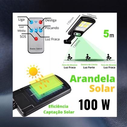 Imagem de Luminária Solar de Led Poste de Luz Externa para Jardim Recarregável Com sensor de Movimento 100W