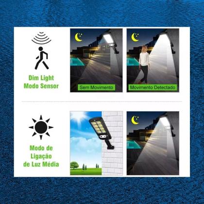 Imagem de Luminária Solar de Led Poste de Luz Externa para Jardim Recarregável Com sensor de Movimento 100W