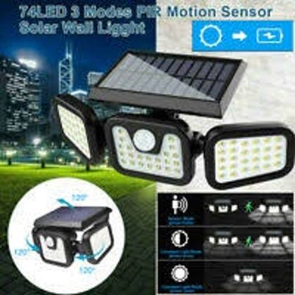 Luminária Solar De Parede Led Cob 3 Cabeças Giratórias Split Com Sensor ...