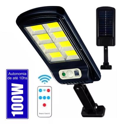 Imagem de Luminária Solar Inteligente Refletor Led 100w Poste Sensor Presença Controle 160 Leds Cob Branco Bateria