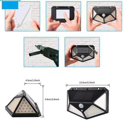 Imagem de Luminária Solar Lâmpada 100 Led Com Sensor Movimento Jardim