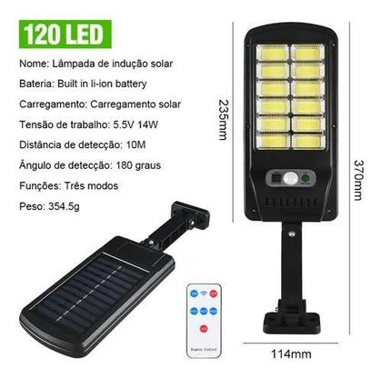 Imagem de Luminária Solar Led Parede Refletor 128 Cob Sensor Controle