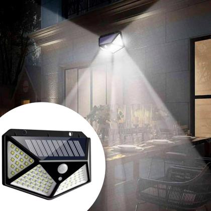 Imagem de Luminária Solar Luz 100 Led Sensor Jardim Prova D'água Cor Preto