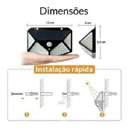 Imagem de Luminária Solar Parede 100 Led Sensor Presença Com 3 Funções
