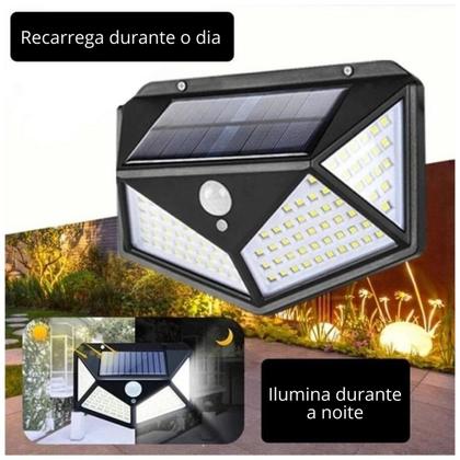 Imagem de Luminária Solar Parede 100 Led Sensor Presença Com 3 Funções